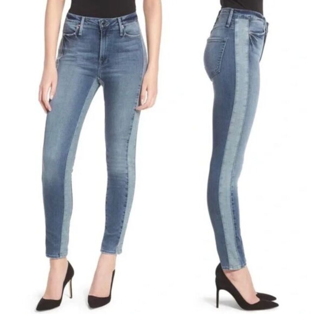Good American Good Waist 0/25 Two Toned Side Panel Jeans